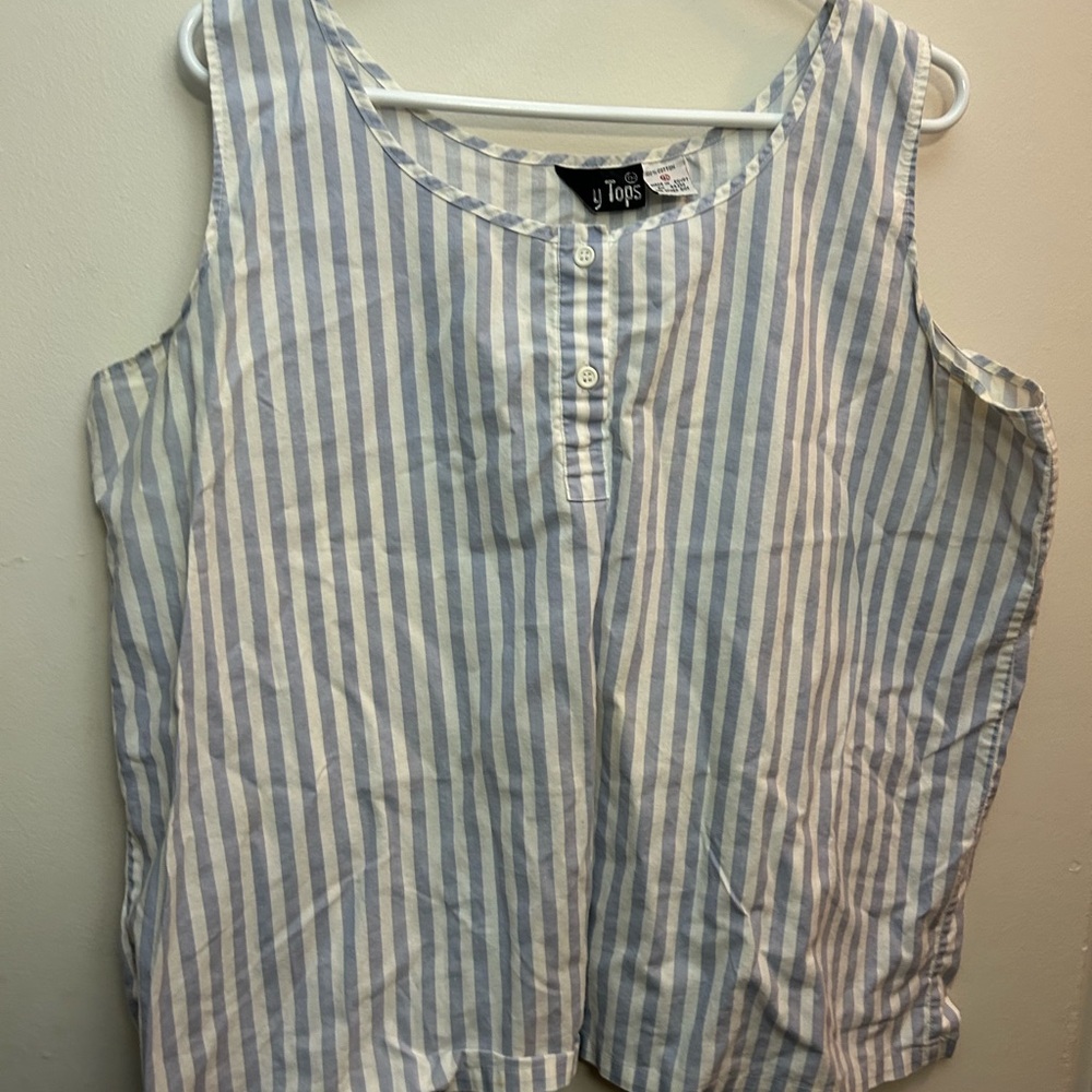 Blue and White Striped Tank Top with Rounded Neckline